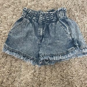 tgla high waisted women paper bag jean shorts fringe hem & acid wash